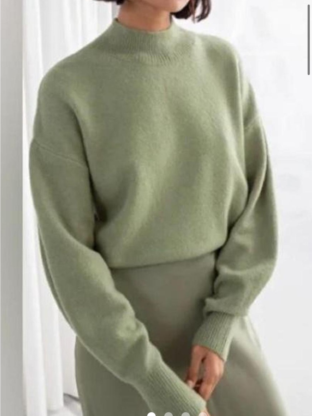 & Other Stories Green Mock Neck Sweater